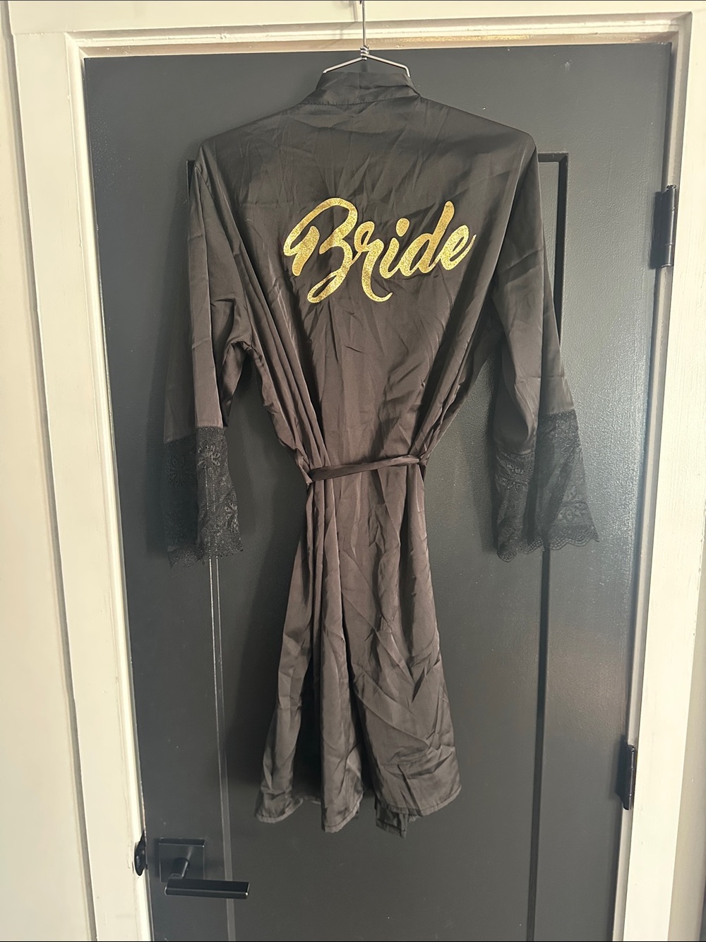Black Satin "Bride" Robe with Gold Script